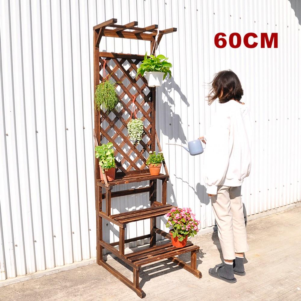 60超高三階碳化防潮實木花架(60x70x200cm盆裁FF-6060cm｜園藝休閒