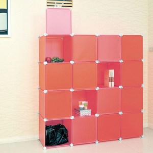 【H&R安室家】16格16門收納櫃-12吋百變組合櫃紅色