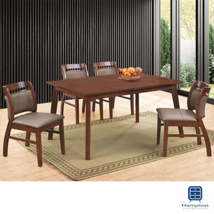 【Hampton 漢汀堡】博爾頓樟木色5尺全實木餐桌椅組-1桌4椅