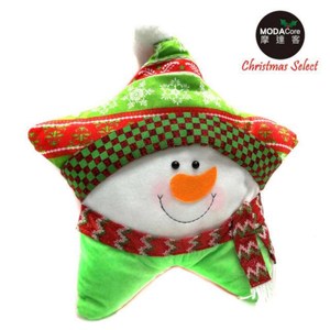 摩達客 超萌聖誕快樂五角星抱枕-圍巾雪人