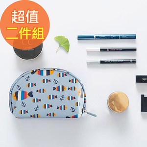 【韓版】可愛繽紛防潑水輕便貝殼化妝包(4色)二入組-魚兒+小雞