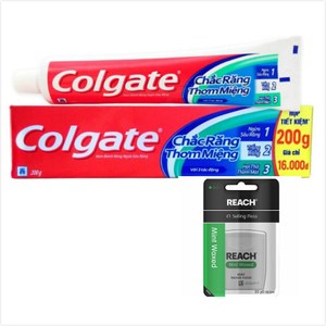 Colgate 三效合一牙膏(200g*12)+REACH薄荷牙線*3
