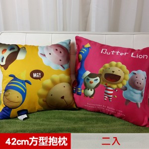 【奶油獅】總動員系列-台灣製造-專利全彩立體印刷方形抱枕(紅+黃)