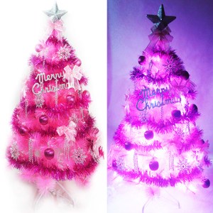 【摩達客】台製6尺特級粉紅色松針葉聖誕樹(銀紫色配件+100LED燈粉紅白光2串)附控制器