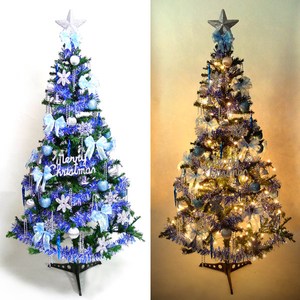 摩達客 超級幸福10尺一般型綠色聖誕樹+藍銀色系配件組+100燈鎢絲燈