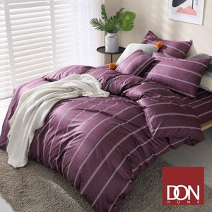 DON極簡日常 單人四件式200織精梳純棉被套床包組-線條-香檳紫