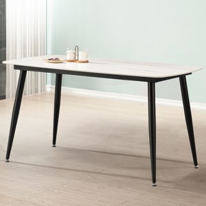 Homelike 沃利4.7尺岩板餐桌(白岩金色)-含組裝