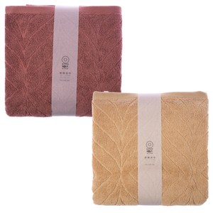 (組)葡萄牙純棉浴巾70x140cm-雲葉黃x1+雲葉紅x1