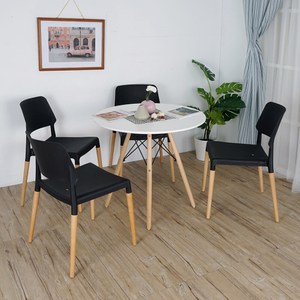 Homelike 北歐風圓型餐桌椅組(一桌四椅)-免組裝一桌+四黑椅