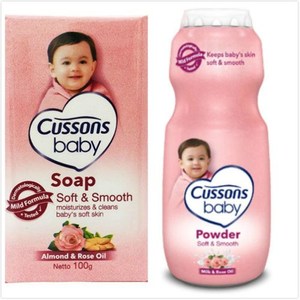 CUSSONS嬰兒香皂-杏仁及玫瑰油(100g)*12塊+爽身粉*3