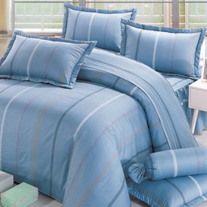 BUTTERFLY-純棉條紋三件式兩用被床包組-品味-藍(單人加大)
