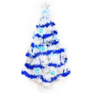 【摩達客】台灣製6尺(180cm)特級白色松針葉聖誕樹(藍銀色系配件)(不含燈)