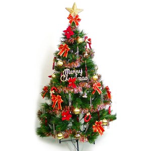摩達客 台製10尺特級綠松針葉聖誕樹+紅金色系配件組(不含燈)