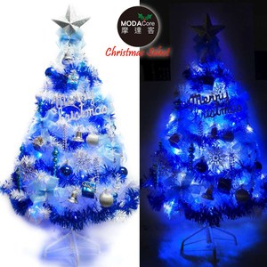 【摩達客】台製5尺豪華版夢幻白色聖誕樹(銀藍系配件+100燈LED燈藍白光2串附IC控制器