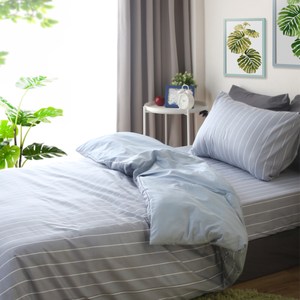 (組)純棉單人床包枕套組藍+床包枕套組白