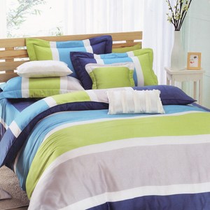 BUTTERFLY-純棉條紋二件式枕套床包組-平凡線-藍(單人加大)