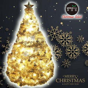 摩達客6尺豪華氣質霧金系聖誕樹(金色系配件組)+100燈LED燈暖白光2串(附IC控制器)