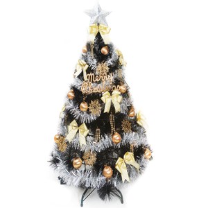 【摩達客】台灣製6尺(180cm)特級黑色松針葉聖誕樹(金銀系配件)不含燈