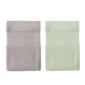 (組)美國棉方巾34x34-藕灰x1+綠x1